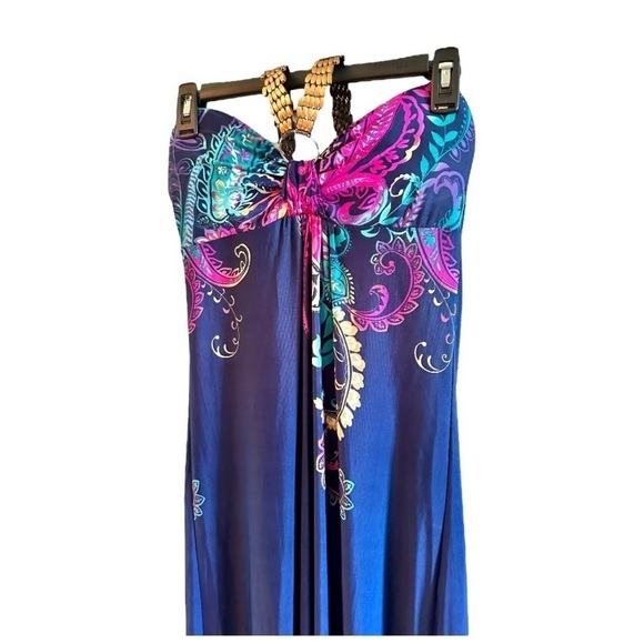 PAPILLON, NWOT, MAXI DRESS IN ROYAL BLUE WITH COLORFUL PAISLEY ACCENTS. SIZE M - Picture 4 of 11